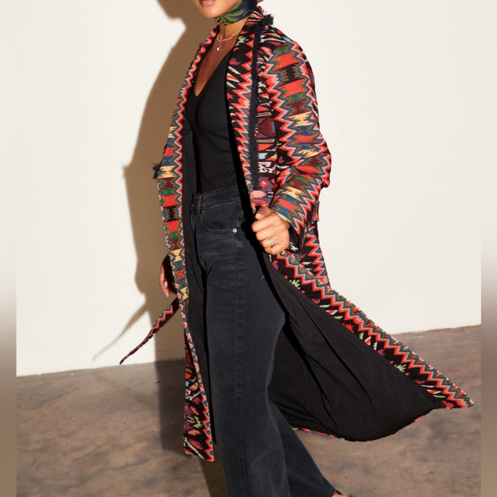 NEVER FULLY DRESSED 🏷️NWT Bright Native Tribal Ikat Embroidry Blanket Coat XL - Picture 5 of 14